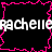Black background with pink jagged border and white text 'rachel' repeated across multiple overlapping sections.
