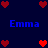 Dark blue background with red pixelated hearts and blue text reading "Emma" in two