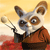 Pixelated cartoon dog in brown robe holding a staff, standing against a gradient background with red lower section.