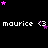 Pixelated text 'maurice' with a heart symbol repeats across a black background, surrounded by scattered pink and purple stars.