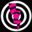 A static icon with a black background, white concentric rings, and pink abstract shapes forming a vertical arrangement.