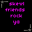 Pixelated text in bright pink on black background with white star and dotted line corner decorations.