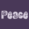 White pixelated text spelling 'Peace' on a dark purple background, with peace symbols replacing parts of the letters.