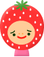 A static contact sheet of two animated frames showing a cartoon strawberry character with a smiling face, green stem, white seeds, and pink lower body against a gray background.