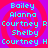 A static image with a pink and purple spiral background displaying cyan text listing names Bailey, Alanna, Courtney R, Shelby, Courtney H in two identical vertical