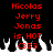 Red pixelated text on black background with white flame-like shapes at bottom, displaying 'Nicolas Jerry Jonas is HOT (333)' in two identical side-by-side