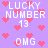 Pixelated icon with purple background, pink hearts, and white text reading 'LUCKY NUMBER 13' and 'OMG' in multiple positions.