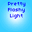 Four identical blue text blocks reading 'Pretty Flashy Light' on a light blue gradient background with a central white glow.