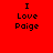 Red background with four identical pixelated text blocks reading "I Love Paige" arranged in a