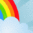 A static pixelated image shows a diagonal rainbow gradient transitioning from blue to red over light blue and white background pixels.