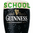 A Guinness beer glass with green text above it changes : SCHOOL IS O.U.T