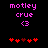 Pixelated pink text 'motley crue' above a pink '<3', with red heart symbols below on black background.