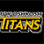 Pixelated graphic with bold yellow text 'TITANS' on a metallic silver background with black accents.
