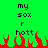 Green background with black text 'my sox r hott' and red pixelated flames at the bottom, animated flame movement.