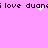 Pixelated text on pink background with animated white sparkles and heart shapes appearing over the word 'duang'.
