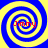 Four identical blue and yellow spiral patterns arranged in a , each containing red text reading "Jimmy" at the center