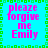 four identical with cyan background, green pixelated border, and pink text reading 'please forgive me Emily' in a stylized font