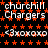 Black background with repeating orange star pattern, white text 'churchill Chargers' and '<3xoxo>' in pixelated font across multiple