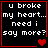 Four identical black square with red borders display white pixelated text and heart symbols, each showing a different heart animation state