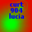 Blue text 'curt', '904', and 'lucia' on a red-green gradient background with green light effects.