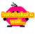 Pixelated pink character with black limbs and antennae displays three sequential expressions: laughing text, confused question marks, and neutral face.