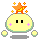 Pixelated yellow character with black square eyes, pink cheek marks, and orange star on head; four variations show different accessories and floating elements.