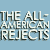 A 4x3 contact sheet of sampled frames from an animated AIM buddy icon featuring The All-American Rejects, showing text, a band member silhouette, and various background elements across multiple animation cycles.