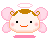 Pixelated angel icon with pink wings, brown hair tuft, and halo; multiple expressions including closed eyes and smiling mouth on gray background.