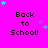 Bright pink background with repeated 'Back to School!' text in black pixelated font, scattered cyan and purple stars, and a gray rectangular overlay in the bottom-right corner.