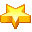 Three pixelated yellow stars with brown outlines on gray background, varying in size and orientation.