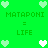 Green background with pixelated heart icons and repeated text 'MATAPONI = LIFE' in dark green.