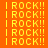 four colored each displaying repeated yellow text 'I ROCK!!' on solid backgrounds