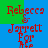 Red pixelated text 'Rebecca & Jarrett For' on blue background with green top-left and bottom-right corners, animated color shifts between frames.