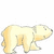 Pixelated polar bear icon in walking pose with light yellow fur, black eyes, and gray feet on white background, showing animation frames with slight head position shifts.