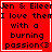 Red square icon with white border displaying black text 'Jen & Eileen I love them with a burning passion<3' and animated pixel changes in the bottom-right corner.