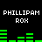 Pixelated green audio equalizer bars animate against a black background with repeated white text 'PHILLIPAM ROX' above and below the bars.