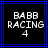 Pixelated text 'BABBRACING 4' in white on black background with blue lines, two identical frames side-by-side