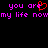 Pixelated text in purple and red on black background with heart symbol replacing 'r' in 'are'.