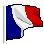Six pixelated French flag animations on gray background, each showing distinct waving poses with blue, white, and red vertical stripes.