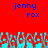 Red background with blue text 'jenny rox' repeated twice, cyan and gray pixelated shapes at the bottom.
