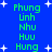 Blue background with white star shapes and green text reading Phung Linh Nhu Huu Hung arranged in two