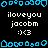 Pixel art icon with blue decorative borders and repeated text elements on a black background, featuring three identical sections of 'iloveyou', 'jacobm', and ':)<3' in white pixelated font.