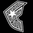 Pixelated silver crescent shape with a white star at its center, set against a black background.
