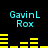 Pixelated cyan text "GavinL Rox" appears above yellow horizontal bars on a black background, with bar heights changing across frames.