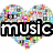 Heart-shaped icon composed of colorful pixel fragments with text "music is my life" and a heart symbol replacing "life".
