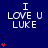 Blue background with repeated white text "I LOVE U LUKE" and red heart symbols in varying quantities across a