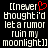 [[never thought I'd let a rumor ruin my moonlight]] text in white pixelated font on black background with red heart symbol replacing 'i' in 'thought'