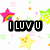 Pixelated graphic with black text blocks reading 'ILUVU' and 'ULUVME' surrounded by colorful stars and small flower shapes on a white background.