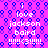 Pixelated icon with repeating text and patterned background in bright pink and blue hues.