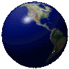 Animated sequence of a rotating blue globe showing continents from multiple angles against a light gray background.